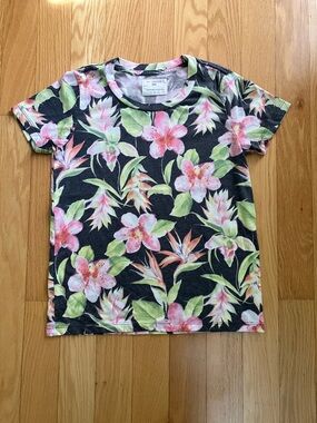 Sol Angeles Black Floral Tee with Pink & Green